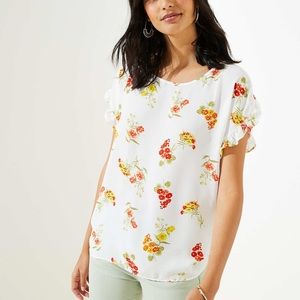 Loft Bouquet Petal Sleeve Mixed Media Top